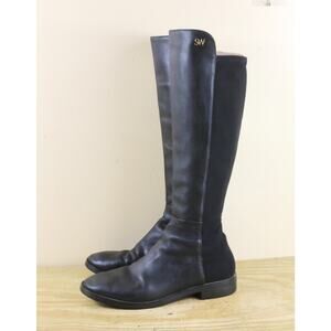 Stuart Weitzman Boots 7B Black Leather Keelan Knee High Pull On Shoes